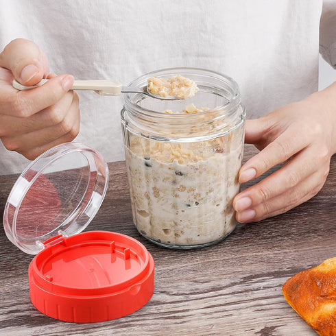 Large Overnight Oats Containers to Go, 4 Pack Glass Meal Prep Jars, 2 Cups Wide Mouth Airtight Storage