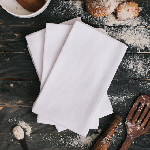 DG Collections 100% Cotton Flour Sack Towels, 12 Pack, 27x27 Inches, White, Lint-Free, Reusable Kitchen Towels