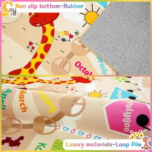 4x6 Chicrug Educational Kid Area Rug for Playroom, Feet TPR Non Slip Kids Classroom Carpet Rug for Learning ABC Animal