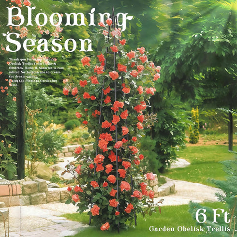 6FT 16mm Obelisk Trellis for Climbing Plants Outdoor, Rust-Proof Extra Thickened Plastic-Coated Metal Pipes, Indoor