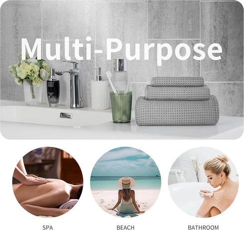 MICROFI 3 430 ber Waffle Bath Towels, Pieces, Oversized, Soft, Absorbent, Fast Drying, Lint Free, Includes Bath, Face