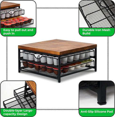 NHZ Coffee Pod Drawer Holder for K Cup, 2-Tier Organizer, No Assembly Required, K Cup Holder with 72 Capacity
