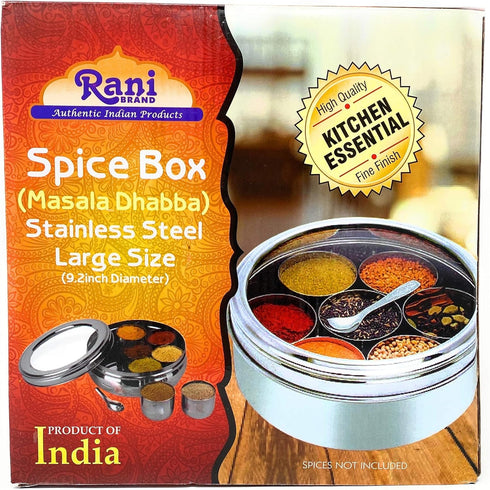 7 (9.2in 3in) Packed Rani Spice Box Stainless Steel Transparent Round Storage For Spices (Masala Dabba) Compartments
