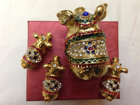 Gorgeous Jewelled Trinket Box - Mother and Three Babies Pig Piggy Piglet with Inlaid Crystal