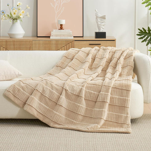 Amlie Cozy 60"x80", Home Luxury Striped Faux Fur Throw Blanket for Couch, Soft Fuzzy Fluffy Soft Plush Blankets Sofa