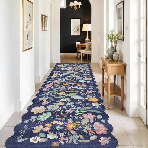 3x10 10ft Decor(3x10/Purple) Long Hallway Runner Rug: Washable Wide Floral Low-Pile Carpet for Entryway Kitchen Non