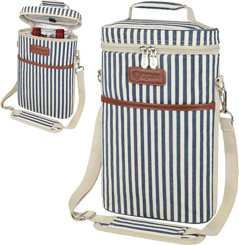OPUX 2 Bottle Insulated Wine Carrier Tote, Leakproof Cooler Bag for Picnic BYOB Beach, Portable Wine Bottle Case