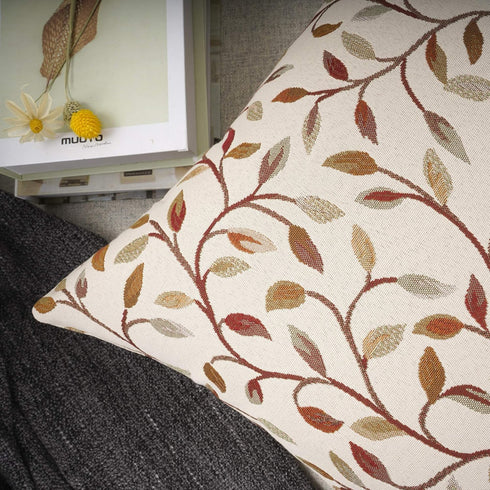 YOUR SMILE Classical Embroidery Jacquard Decorative Throw Pillow Case, Beige Leaf Pattern, 18 x 18 inch