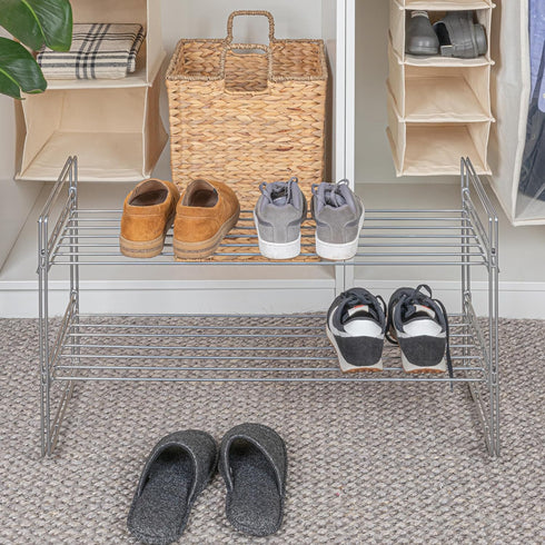 Two-Tier Chrome Shoe Rack - Stackable Storage Solution