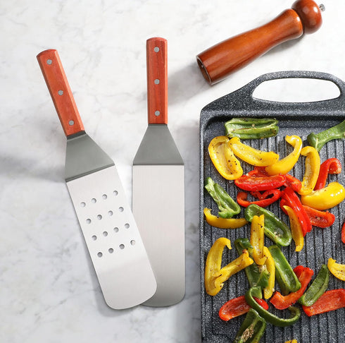 New Star Foodservice 36312 Flexible Grill Turner/Spatula, Wood Handle, 14.5-Inch, Perforated