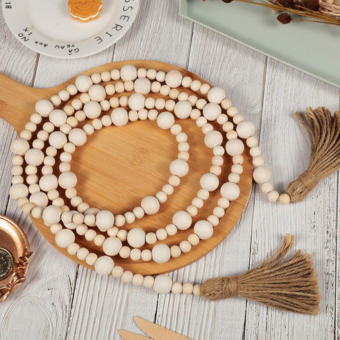 Jetec 7.9 Feet Wood Beaded Garlands with Tassels, Rustic Wooden Beads Garland for Christmas Table Wall Decor