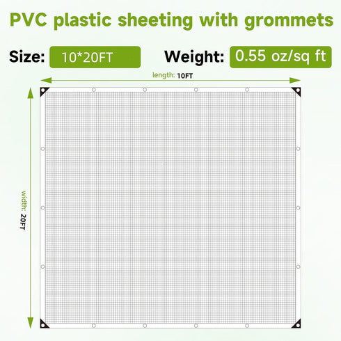 NoderLoya 16Mil Grommets 10ft*20ft) Greenhouse Cover,Clear Greenhouse Plastic Covering, Thickness Heavy Duty Clear tarp