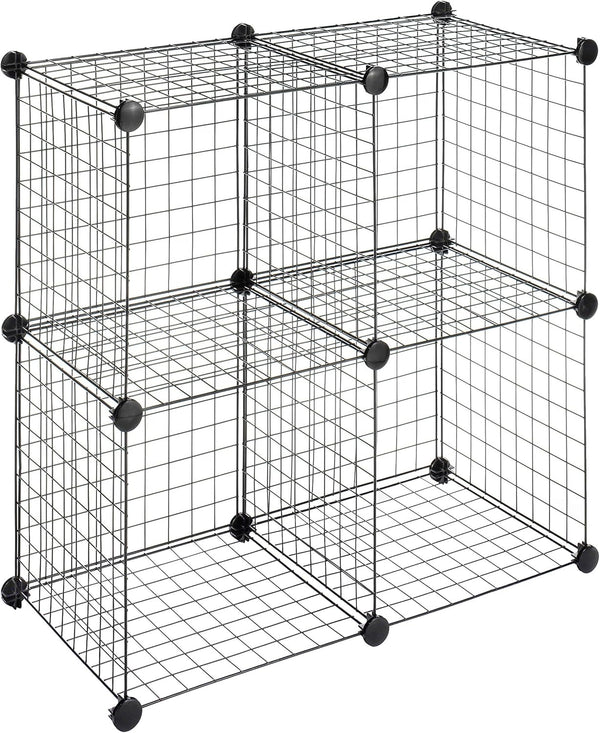 Whitmor Storage Cubes - Stackable Interlocking Wire Shelves - Black (Set of 4)