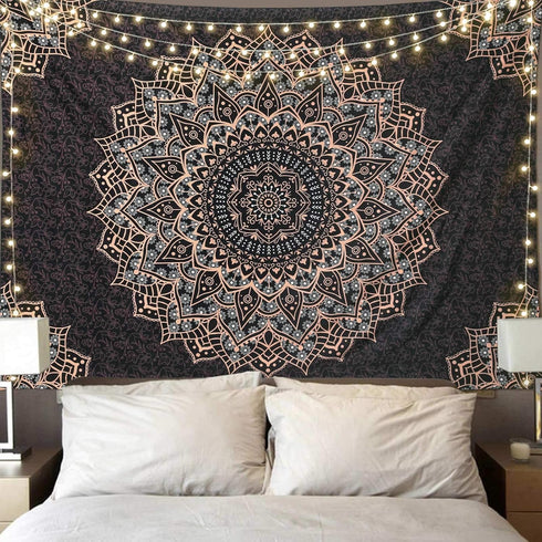 Edeesky Black Mandala Tapestry Wall Hanging, Psychedelic Aesthetic Indian Hippie Decor for Bedroom, Living Room