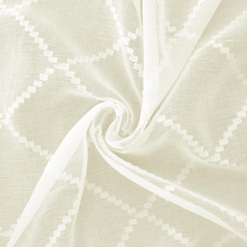 KOUFALL Quatrefoil Sheer Curtains - 63 Inch Length for Living Room - Cream Beige Grommet Semi Sheer Drapes