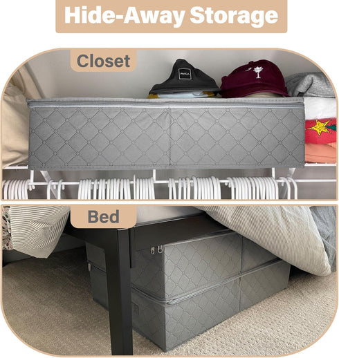 LotFancy Foldable Under Bed Storage Bags - Closet Organizers with Clear Window, 24” x 16” x 6", Gray, Pack of 2