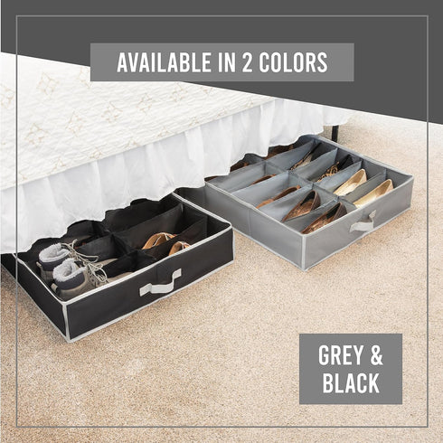 HOLDN' STORAGE Under Bed Shoe Organizer - Set of 2, Grey, Tear-Resistant Material, Holds Up to 32 Pairs