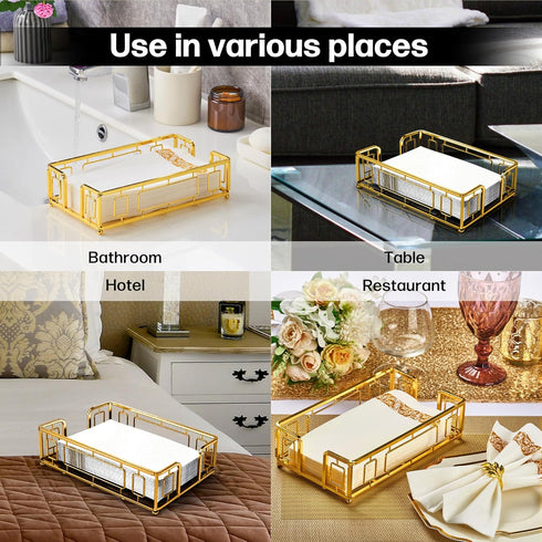 Countertop Guest Towel Holder Tray for Bathroom Gold Napkin Holder for Disposable Paper Hand Towels, Vanity Hand Towel