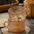 Gezzeny 14 Oz Set 2 Vintage Coffee Mugs of Amber Embossed Glass Tea Cups for Cappccino, Latte,Cereal, Yogurt, Beverage