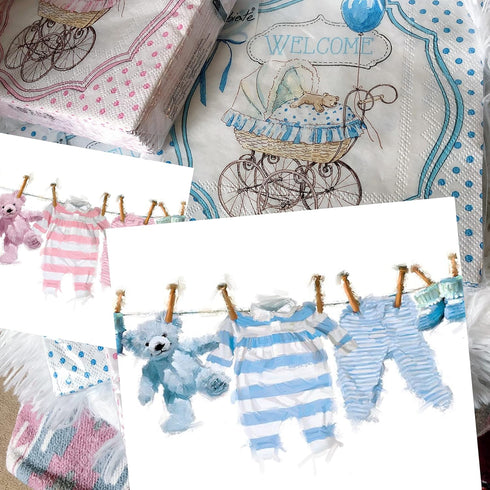 20-ct 13x13 Baby Boy Shower Napkins, Its a Boy & Oh Baby Decorative Napkins for Decoupage