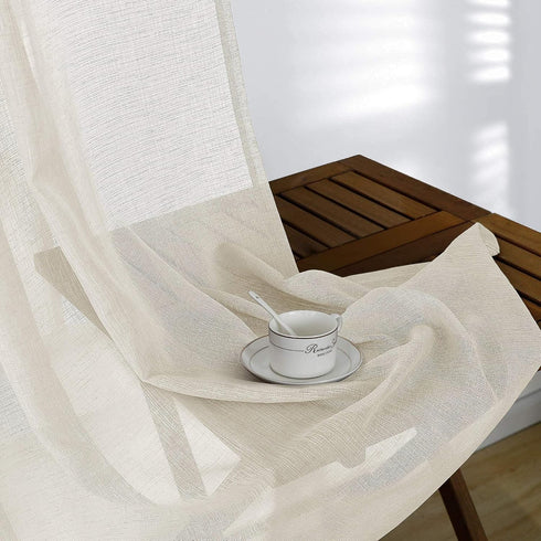 KOUFALL Sheer Curtains 96 Inches Long, 2 Panel Set, Cream Beige Lightweight Thin Linen Look for Bedroom