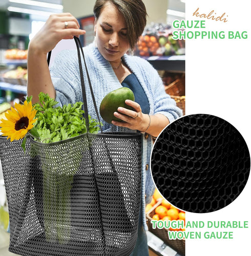 KALIDI Beach Mesh Tote Bag, Casual Hobo Tote Bag for Women, Foldable MAX 23L Shoulder Bag for Beach Picnic