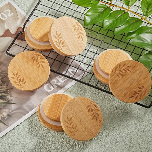 6 Set Pcs Yogurt Jar Lids Compatible with Oui Yogurt Jars Bamboo Wooden Lids Round Reusable Canning Covers