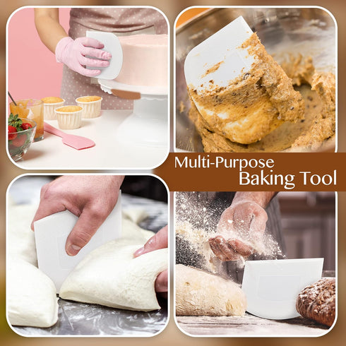 Plastic Bench Scraper for Baking - 2 White Bowl Scrapers, Flexible Food Safe Dough Cutter