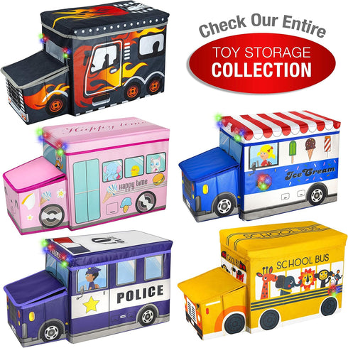 KAP Toy box for boys, Junior size, interactive Light up LED Toy chest, Children's Decorative Racing Truck Storage Bin