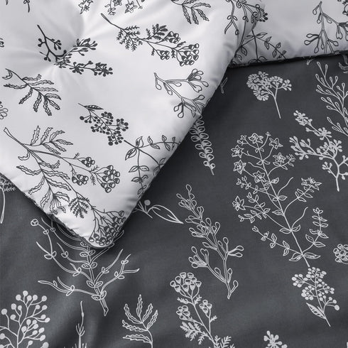 Bedsure Twin/Twin XL Comforter Set, Dark Grey Floral Bedding, 2 Pieces with Reversible Comforter and Pillow Sham
