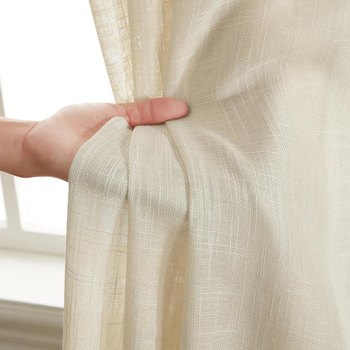 HLC.ME Abbey Faux Linen Textured Semi Sheer Curtains, 2 Panels for Office & Living Room, Beige