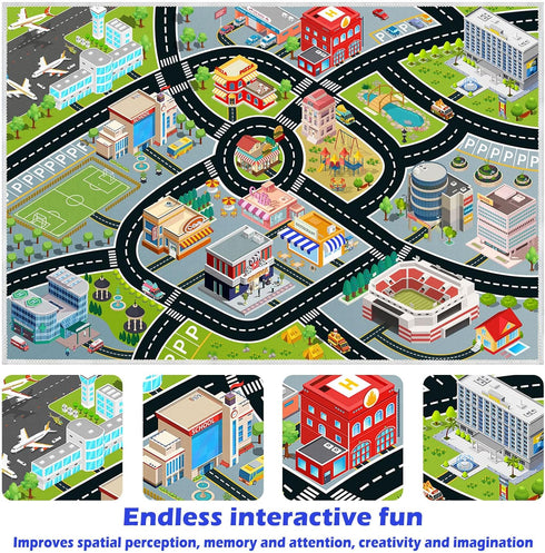 playroom(2.63.9ft/3147in) Kids Car Rug, Carpet Playmat for Toy Cars and Train, Road Traffic Play Mat for Kids, Play