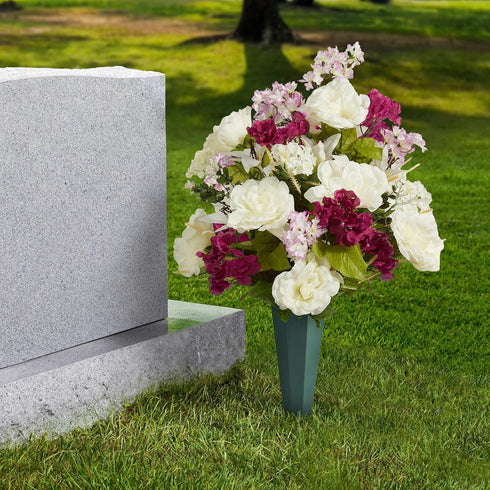 FloraCraft Affinity Green Plastic Cemetery Vase with Permanent Spike, 4.4 inch x 12.75 inch