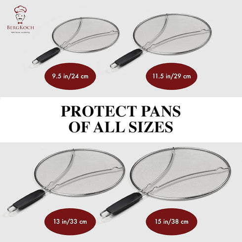 BergKoch 9.5 Inch Stainless Steel Splatter Screen for Frying Pan - Grease Splatter Guard for Cooking
