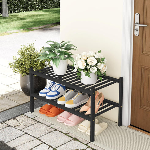 2 Closet, Smiry Shoe Rack, Tier Thick Bamboo Shoe Organizer, Stackable Free Standing Wooden Shoe Storage Shelf