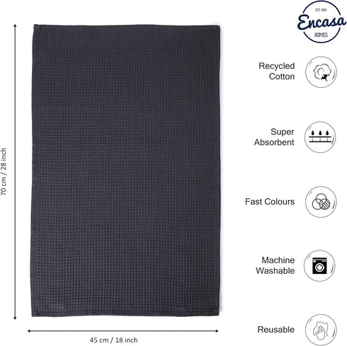 Encasa Homes Anti-Odour Waffle Kitchen Dish Towels, 28"x18", 4 Pc Set, Highly Absorbent, Cotton - Grey