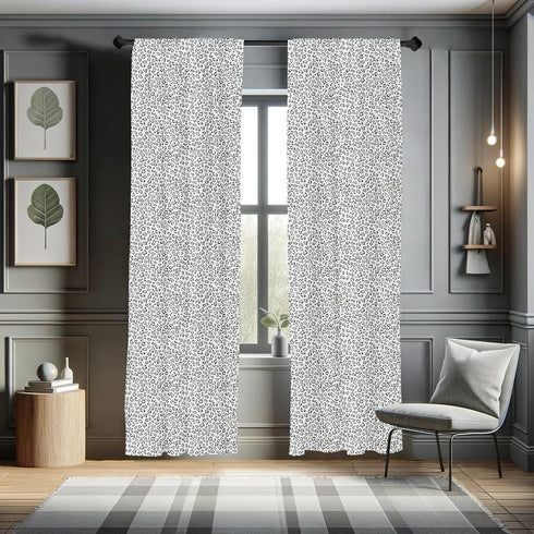 Lunarable Snow Leopard Curtains, Greyscale Natural Camouflage Wild Cat Skin, 2 Panel Set for Living Room