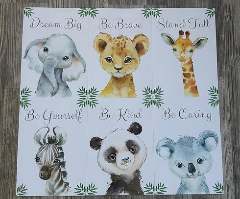 Set 6 (8x10) Baby Safari Animals for Girl or Boy Nursery Bedroom, of Unframed Wall Art Prints, Jungle Leaves Quote