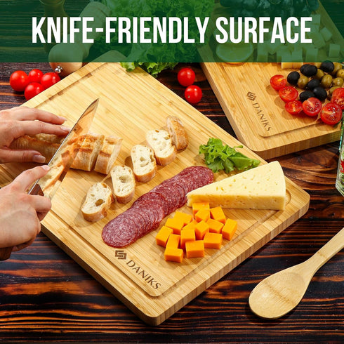 Daniks 100% Organic Bamboo Cutting Board, Heavy Duty Wood Chopping Board, Extra-Thick for Serving, 13x9"