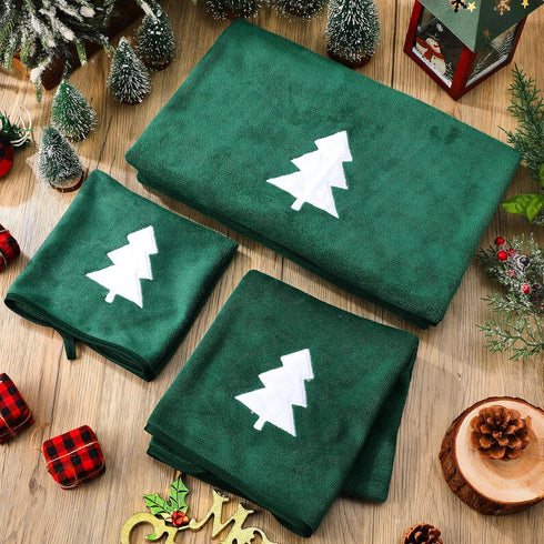 6 Set Peryiter Pcs Christmas Bath Towels Xmas Tree Embroidered Cotton Bathroom Decors Green Xmas Tree Hand Towels
