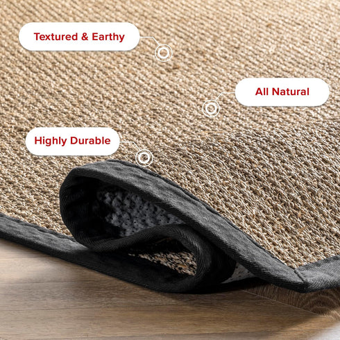nuLOOM 2x3 Elijah Seagrass Area Rug, Black, Solid Farmhouse Style, Natural Fiber for Bedroom, Dining Room, Office