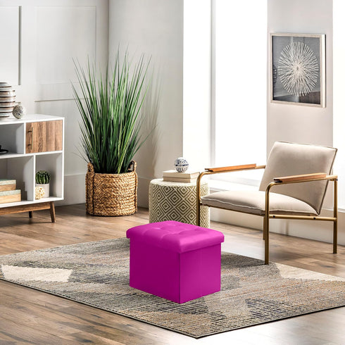 17 inch AmasSmile Storage Ottoman Foot Rest Stool, Velvet Footstool Bench, Hot Pink Short Ottomans Stool, Small Folding