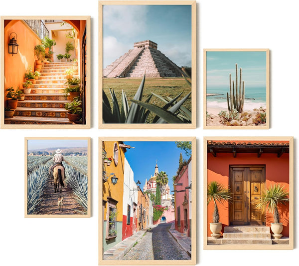 EXCOOL CLUB Mexico Wall Art - 12x16 Vintage Poster, Cactus Art Prints for Home Bedroom Decorations (UNFRAMED)