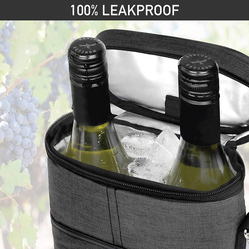 OPUX 2 Bottle Wine Carrier Tote - Insulated Leakproof Wine Cooler Bag for Picnic, BYOB Beach, Portable Case