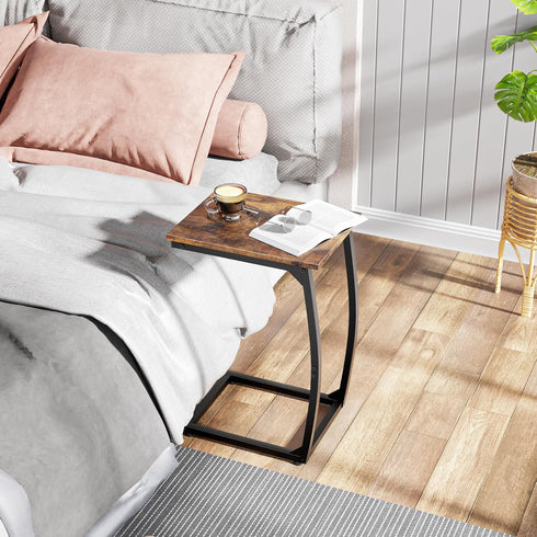 LAKEMID C-Shaped End-Table - Side Table for Couch,Curved Support Legs, Slide Under Couch Table for Sofa, TV Tray Table