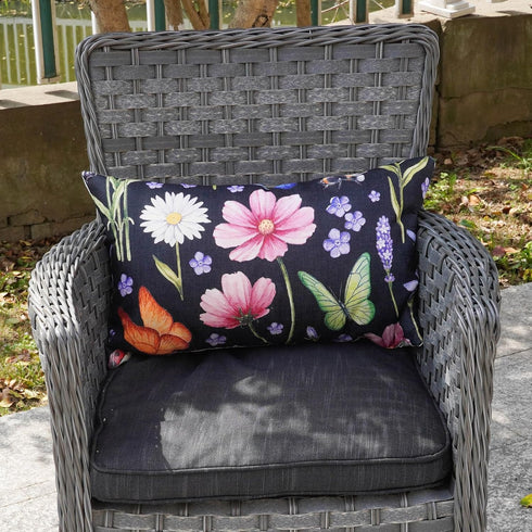 ONWAY Outdoor Waterproof Spring Summer Pillow Covers 12x20 Inch Set of 4, Floral Farmhouse Throw Pillows Decorative