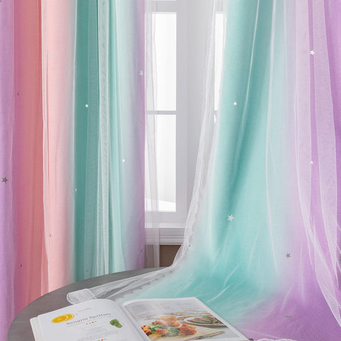 Green,63 34 inches,1 XiDi Curtains for Girls Bedroom Decor, Rainbow Blackout Curtains for Kids/Little Girl Room Decor