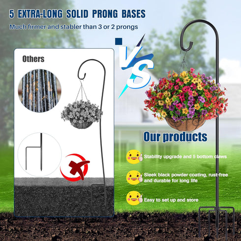 45 INCH 5 Hummingbird (2 Pack) Ottsuls Bird Feeder Pole, Heavy Duty Shepherds Hooks for Outdoor with Prong Base
