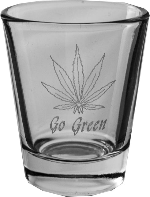 Pot Leaf Go Green Shot Glass, 2oz