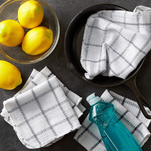 Set, 12x12, 6 DII Scrubber Dishcloths Collection Windowpane Dishrag White/Nautical Blue Stripe, Piece